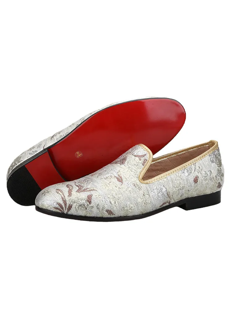 British retro style imported gold brown silver jacquard slip-on men's loafers wedding party formal yuppie shoes