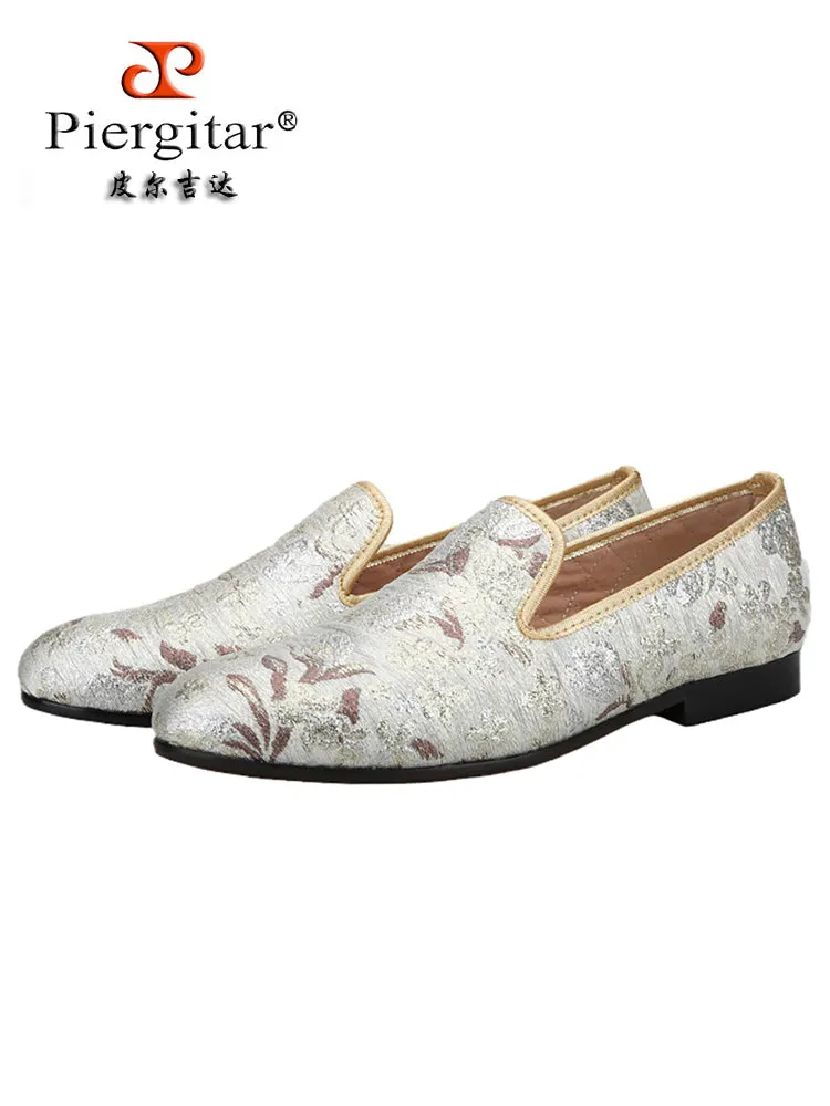 British retro style imported gold brown silver jacquard slip-on men's loafers wedding party formal yuppie shoes