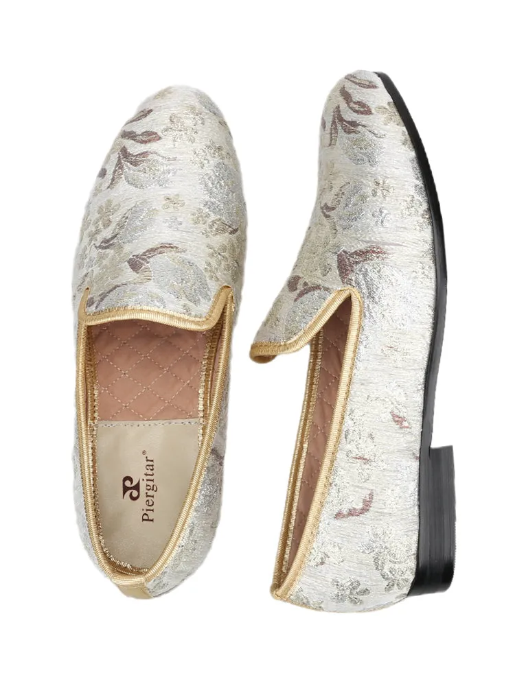 British retro style imported gold brown silver jacquard slip-on men's loafers wedding party formal yuppie shoes