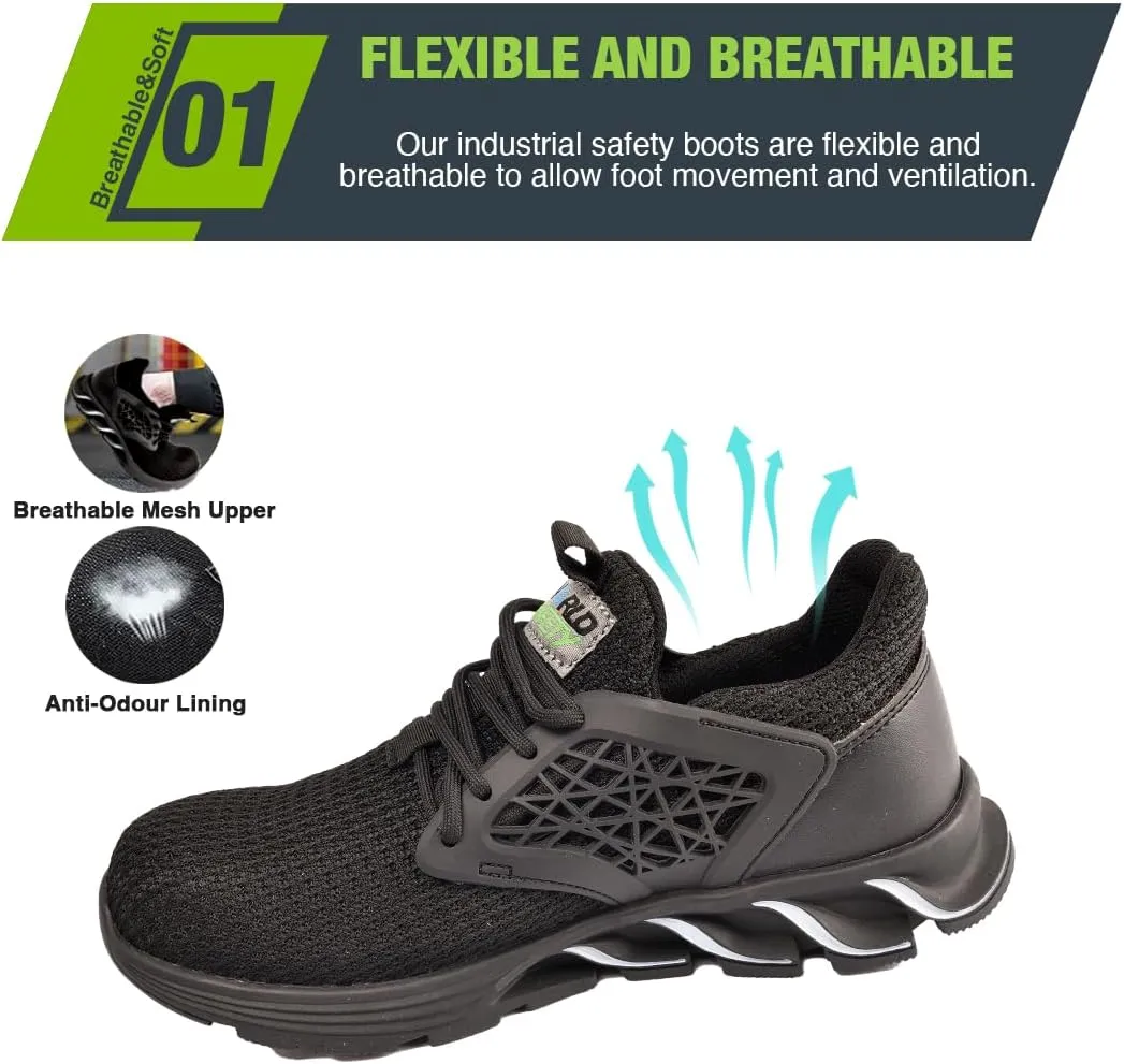 Comfortable, Ultra Lightweight and Durable Steel Toe Shoes for Men and Women - Safety Shoes with Ergonomic Design, Composite Toe Shoes, Puncture and Shockproof. Breathable and Fashionable Steel Toe Sneakers for men Work with Safety