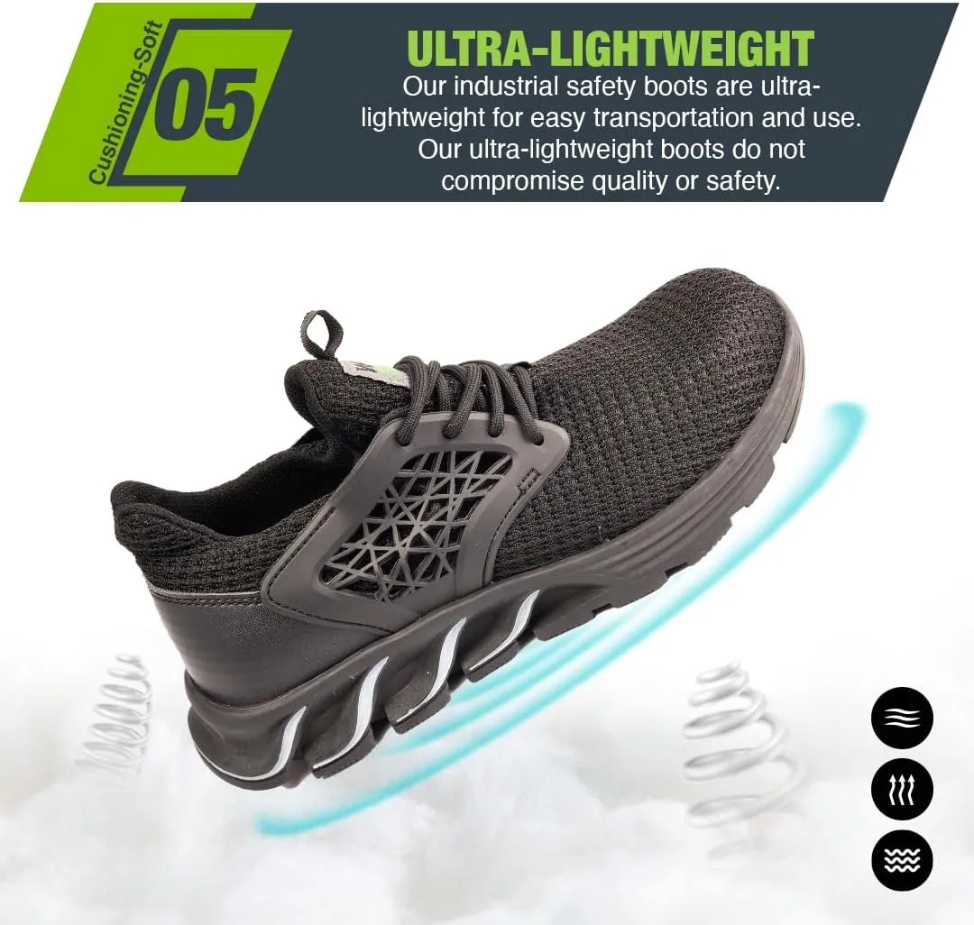 Comfortable, Ultra Lightweight and Durable Steel Toe Shoes for Men and Women - Safety Shoes with Ergonomic Design, Composite Toe Shoes, Puncture and Shockproof. Breathable and Fashionable Steel Toe Sneakers for men Work with Safety