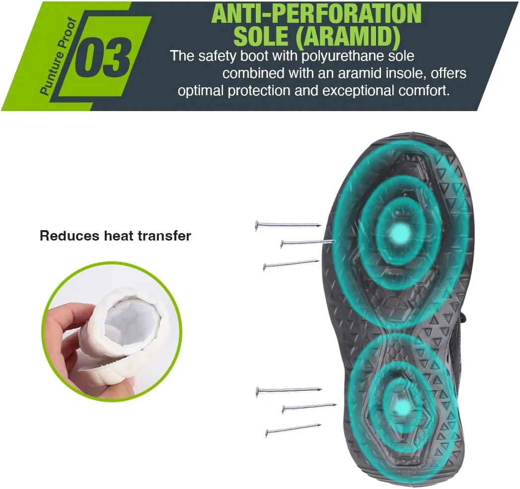 Comfortable, Ultra Lightweight and Durable Steel Toe Shoes for Men and Women - Safety Shoes with Ergonomic Design, Composite Toe Shoes, Puncture and Shockproof. Breathable and Fashionable Steel Toe Sneakers for men Work with Safety