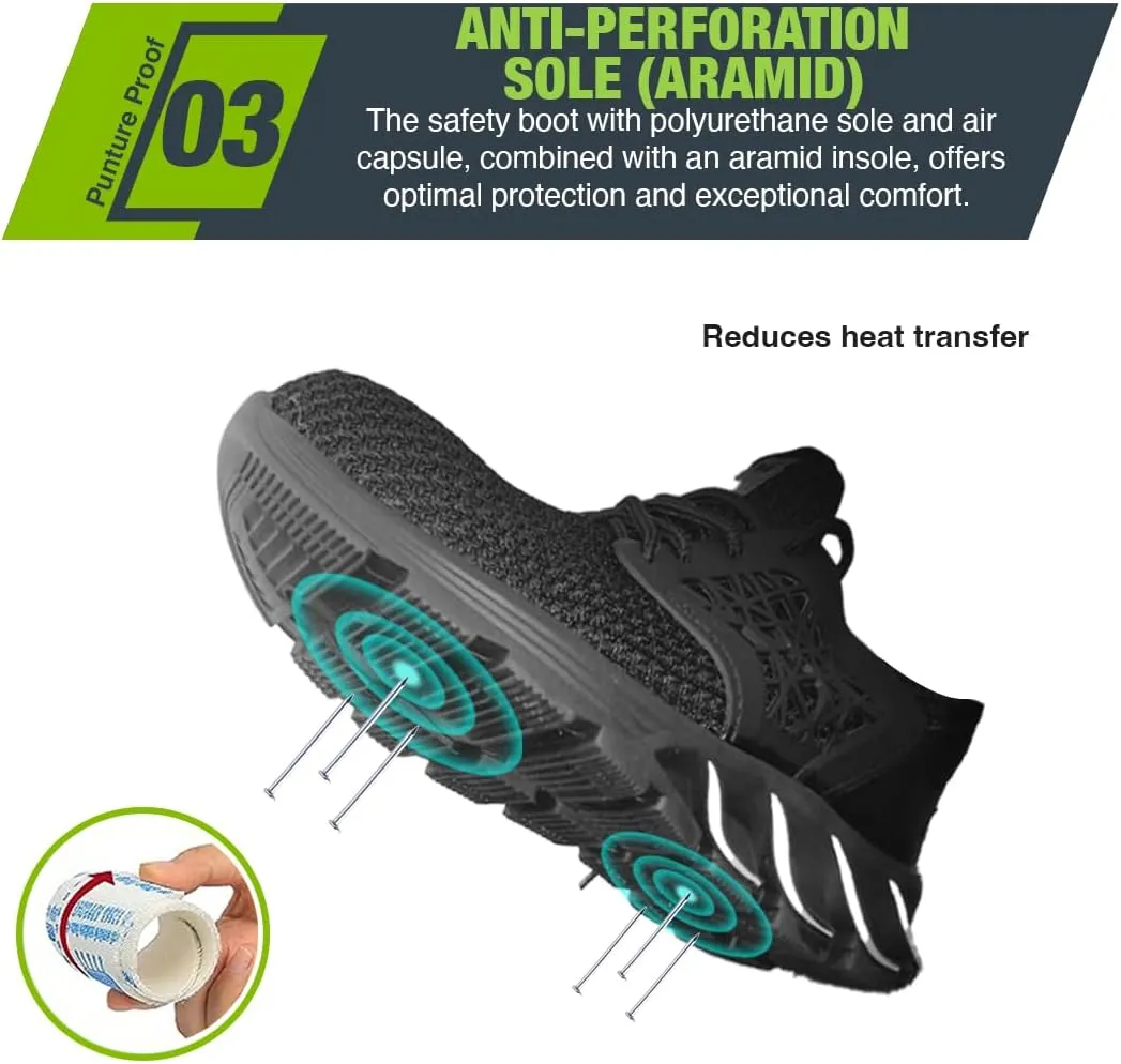 Comfortable, Ultra Lightweight and Durable Steel Toe Shoes for Men and Women - Safety Shoes with Ergonomic Design, Composite Toe Shoes, Puncture and Shockproof. Breathable and Fashionable Steel Toe Sneakers for men Work with Safety