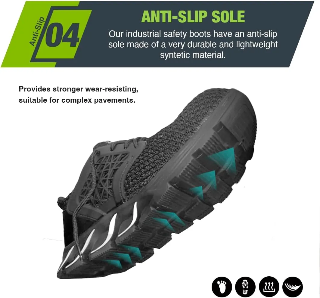 Comfortable, Ultra Lightweight and Durable Steel Toe Shoes for Men and Women - Safety Shoes with Ergonomic Design, Composite Toe Shoes, Puncture and Shockproof. Breathable and Fashionable Steel Toe Sneakers for men Work with Safety