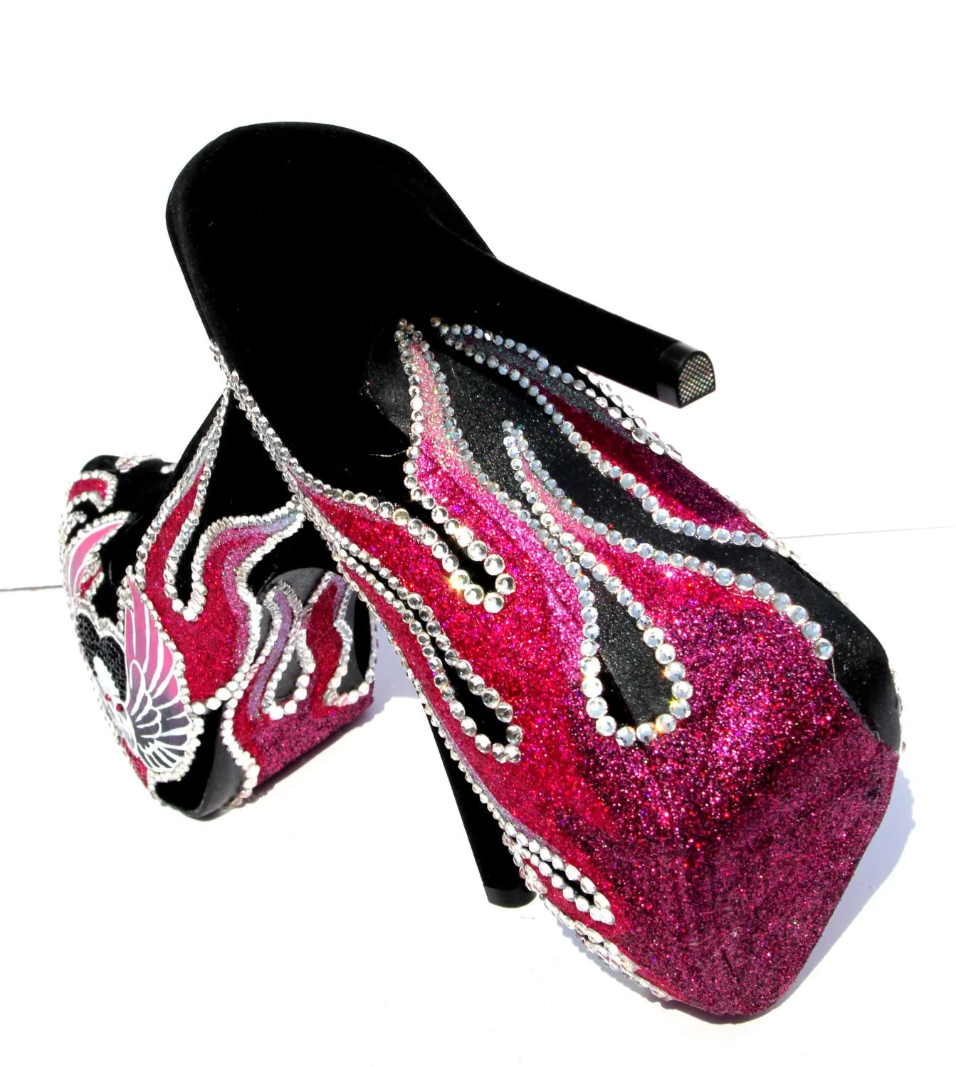 Crystal Skull & Pink Flame Heels