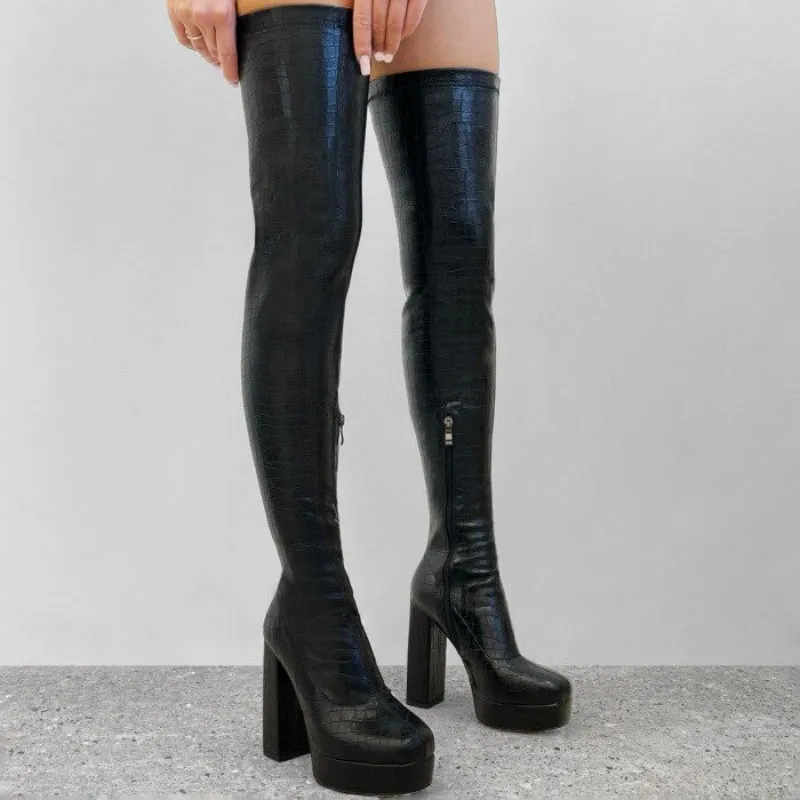 Fashion High Heels Thigh High Zip-up Platform Boots