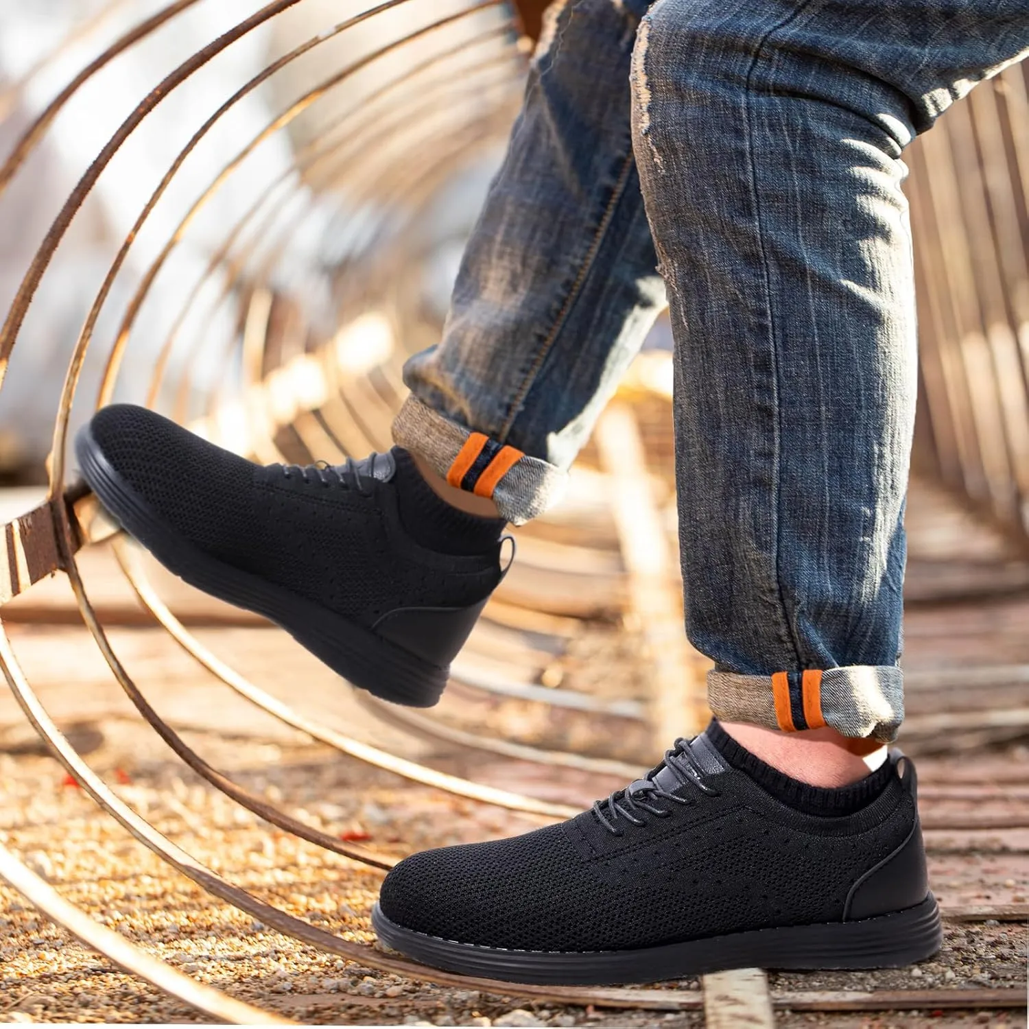 Furuian Steel Toe Dress Shoes for Men Casual Safety Work Shoes Lightweight Comfortable Work Sneakers for Men Safety Steel Toe Tennis Oxfords