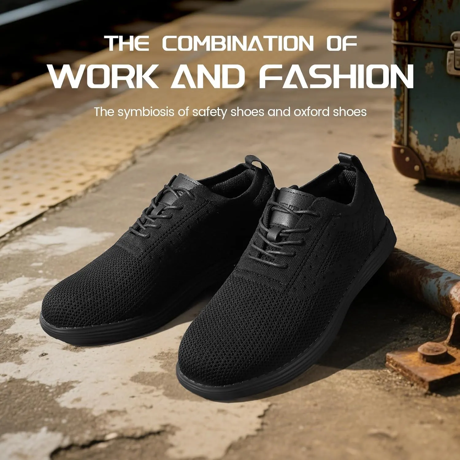 Furuian Steel Toe Dress Shoes for Men Casual Safety Work Shoes Lightweight Comfortable Work Sneakers for Men Safety Steel Toe Tennis Oxfords