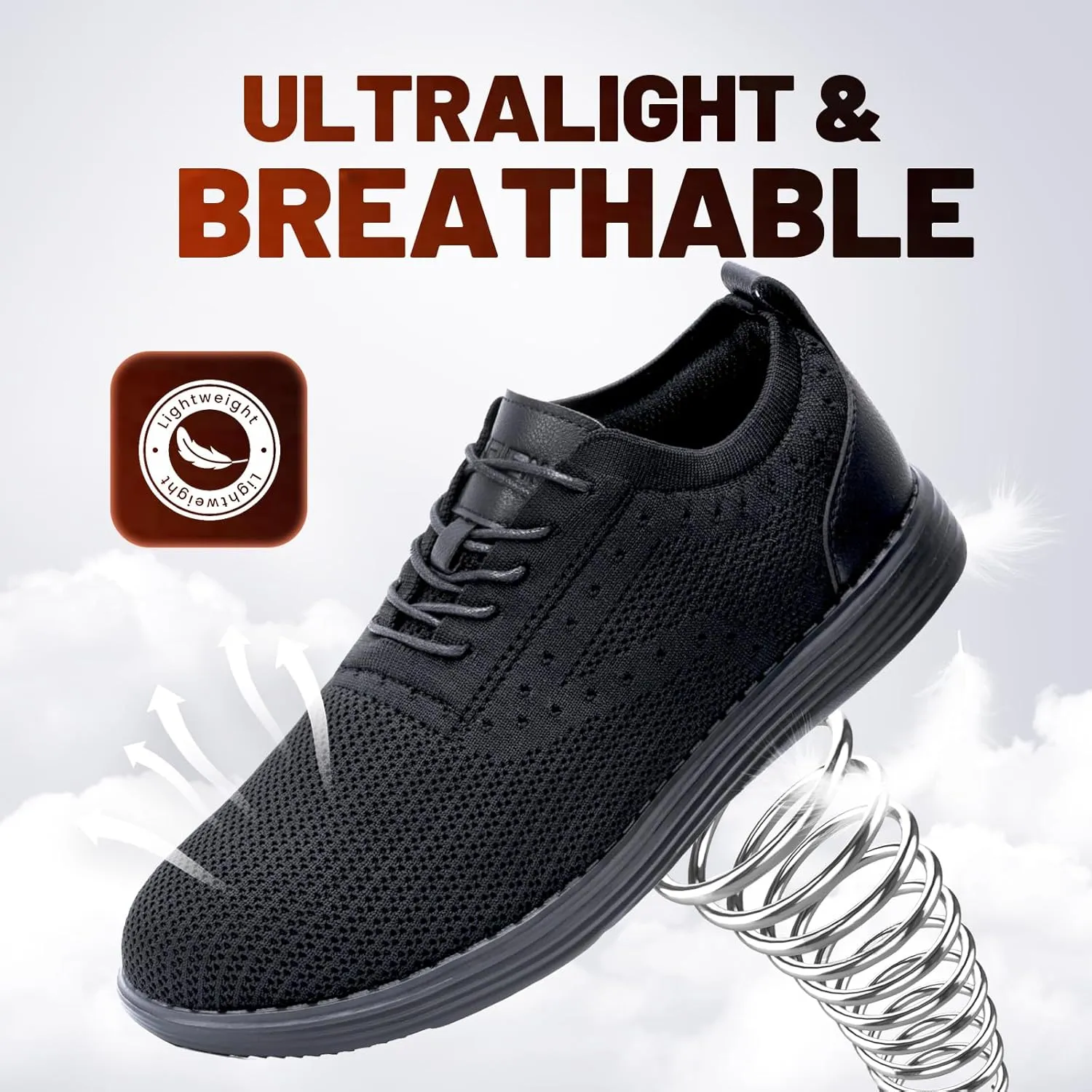 Furuian Steel Toe Dress Shoes for Men Casual Safety Work Shoes Lightweight Comfortable Work Sneakers for Men Safety Steel Toe Tennis Oxfords