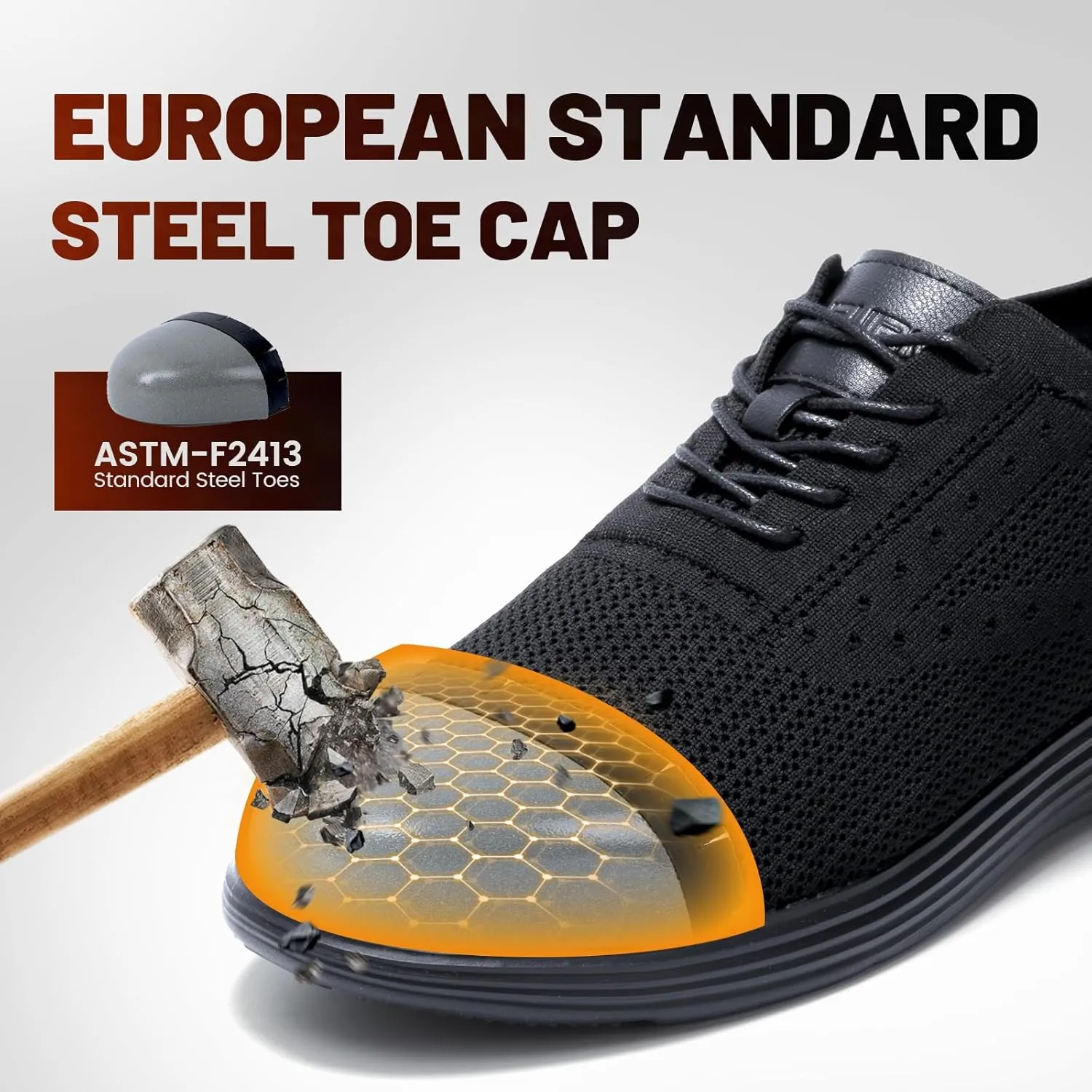Furuian Steel Toe Dress Shoes for Men Casual Safety Work Shoes Lightweight Comfortable Work Sneakers for Men Safety Steel Toe Tennis Oxfords