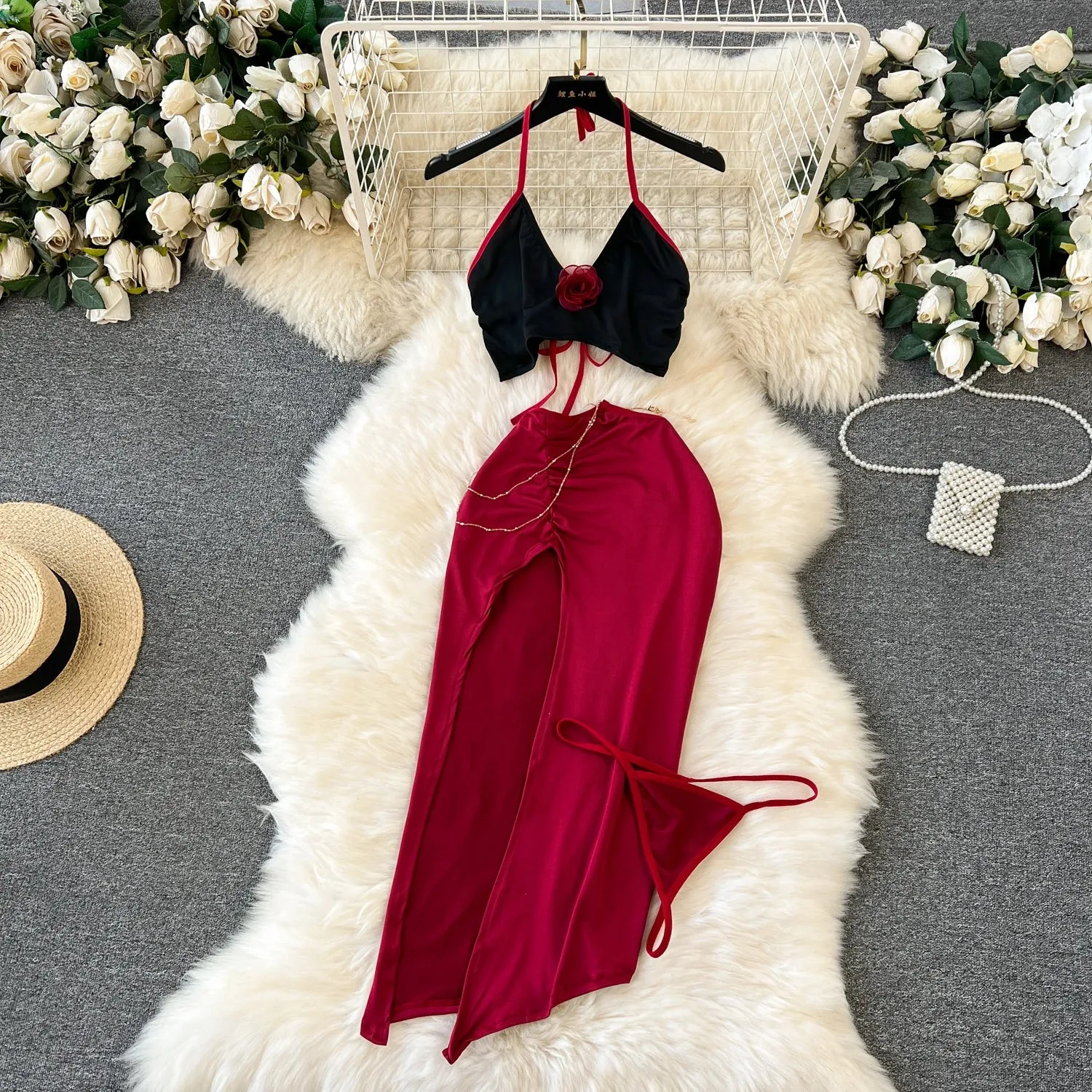 Halter Crop & Slit Skirt Set