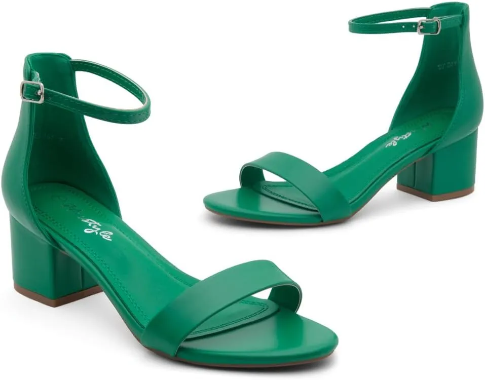 Herstyle Womens Low Heels  Open Toe Chunky Block Heeled Sandals with Ankle Strap | Comfortable Dressy Short Heels for Prom, Wedding, Party & Office