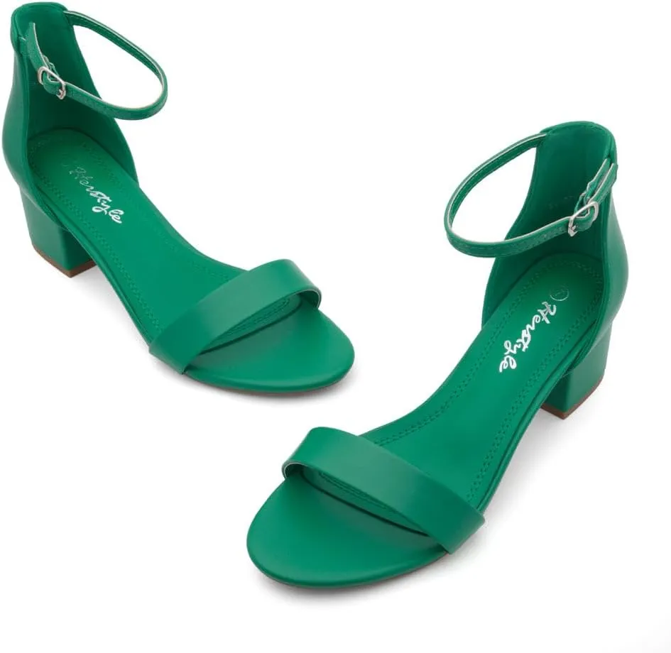 Herstyle Womens Low Heels  Open Toe Chunky Block Heeled Sandals with Ankle Strap | Comfortable Dressy Short Heels for Prom, Wedding, Party & Office