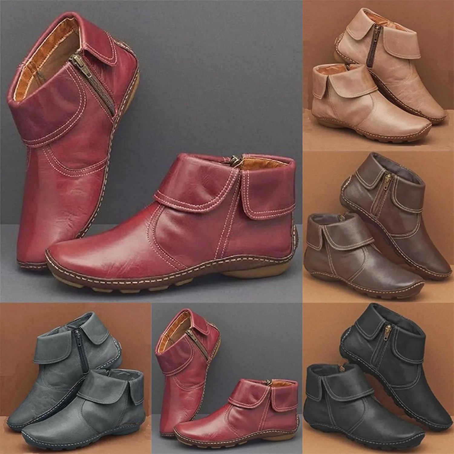 Hiking Boots Women Ankle Womens Booties Black Women Casual Boots Plantar Fasciitis Walking Boot Non Slip Slip On Cut Out Chunky Stacked Heel Slip on