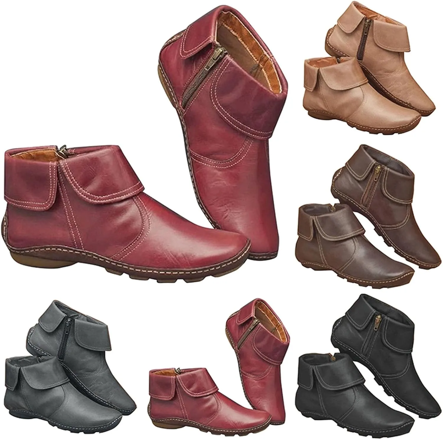 Hiking Boots Women Ankle Womens Booties Black Women Casual Boots Plantar Fasciitis Walking Boot Non Slip Slip On Cut Out Chunky Stacked Heel Slip on