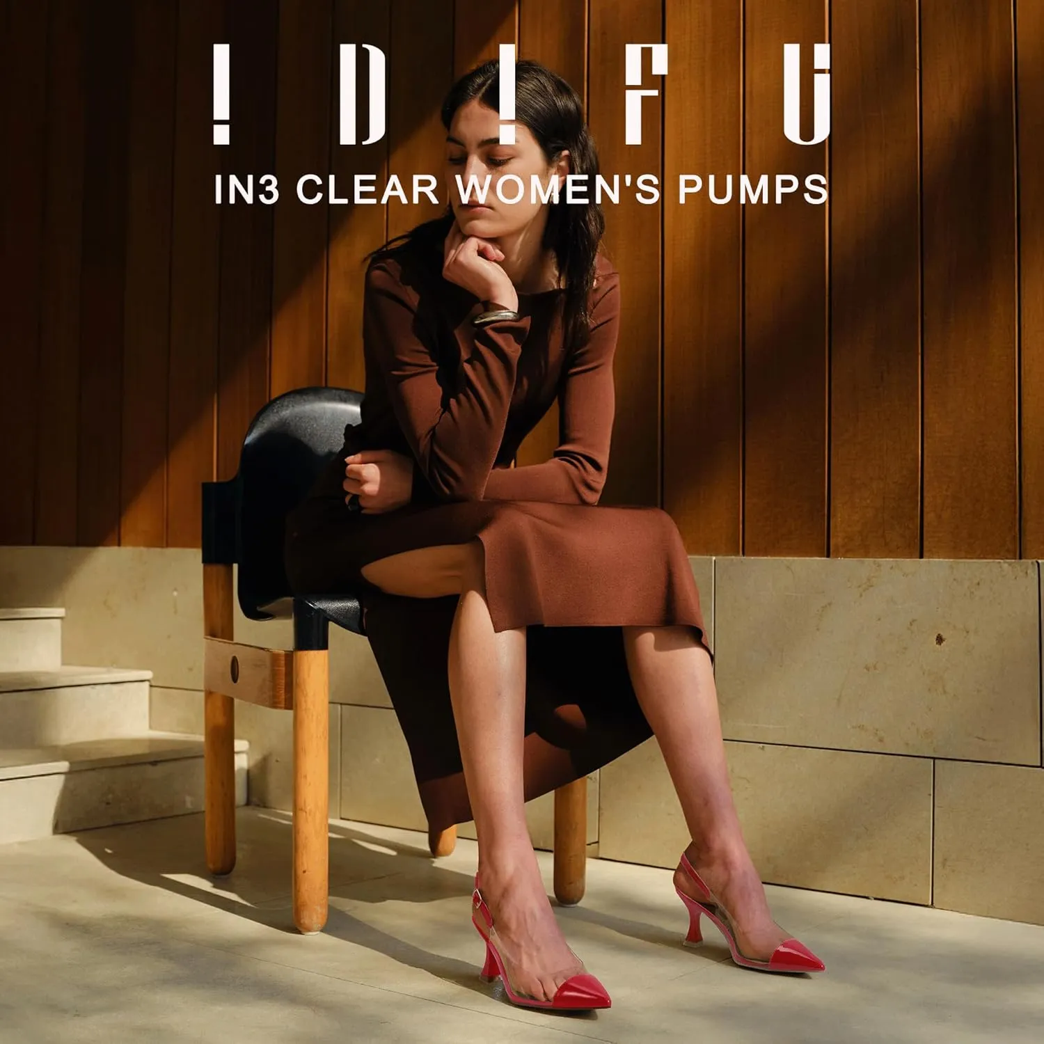 IDIFU IN3 Clear Kitten Heels Women's Pumps Closed Pointed Toe Slingback Low Short Heels Dress Shoes for Women Wedding Bridal Bridesmaid Prom Party Sexy Dressy Cute Trendy Pumps Shoes