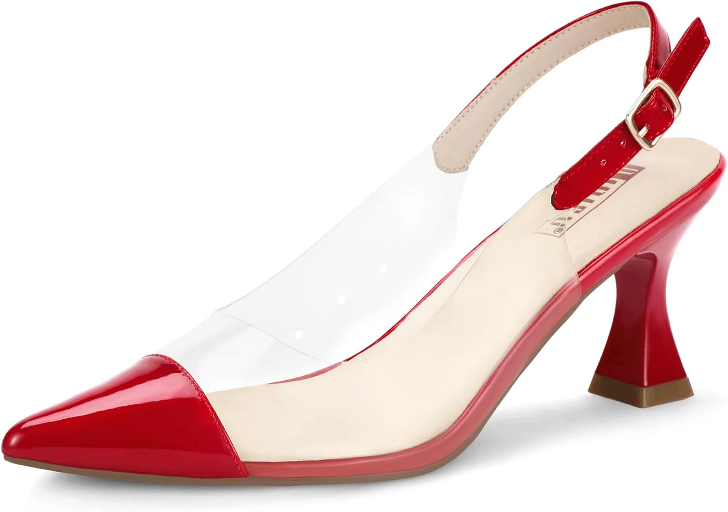 IDIFU IN3 Clear Kitten Heels Women's Pumps Closed Pointed Toe Slingback Low Short Heels Dress Shoes for Women Wedding Bridal Bridesmaid Prom Party Sexy Dressy Cute Trendy Pumps Shoes