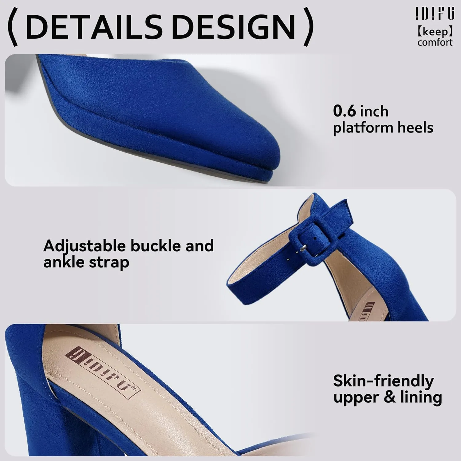IDIFU IN3 Women's Chunky Block Heels Dress Shoes for Women - Dressy Wedding Bridal Prom Shoes - Pointed Toe Ankle Strap Comfortable Short Thick Heels
