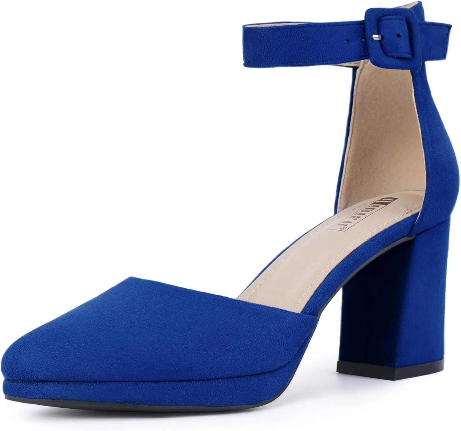 IDIFU IN3 Women's Chunky Block Heels Dress Shoes for Women - Dressy Wedding Bridal Prom Shoes - Pointed Toe Ankle Strap Comfortable Short Thick Heels