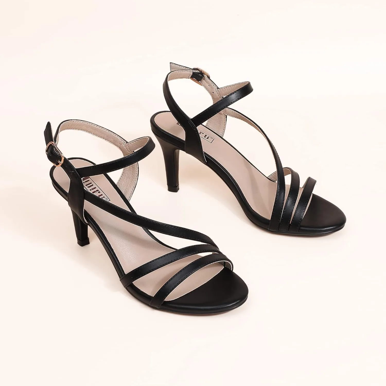 IDIFU Women's Black Nude White Silver Heels for Women Dress Kitten Heels Strappy Open Toe Heels Sandals Wedding Evening Party Shoes for Women Ladies Bridal