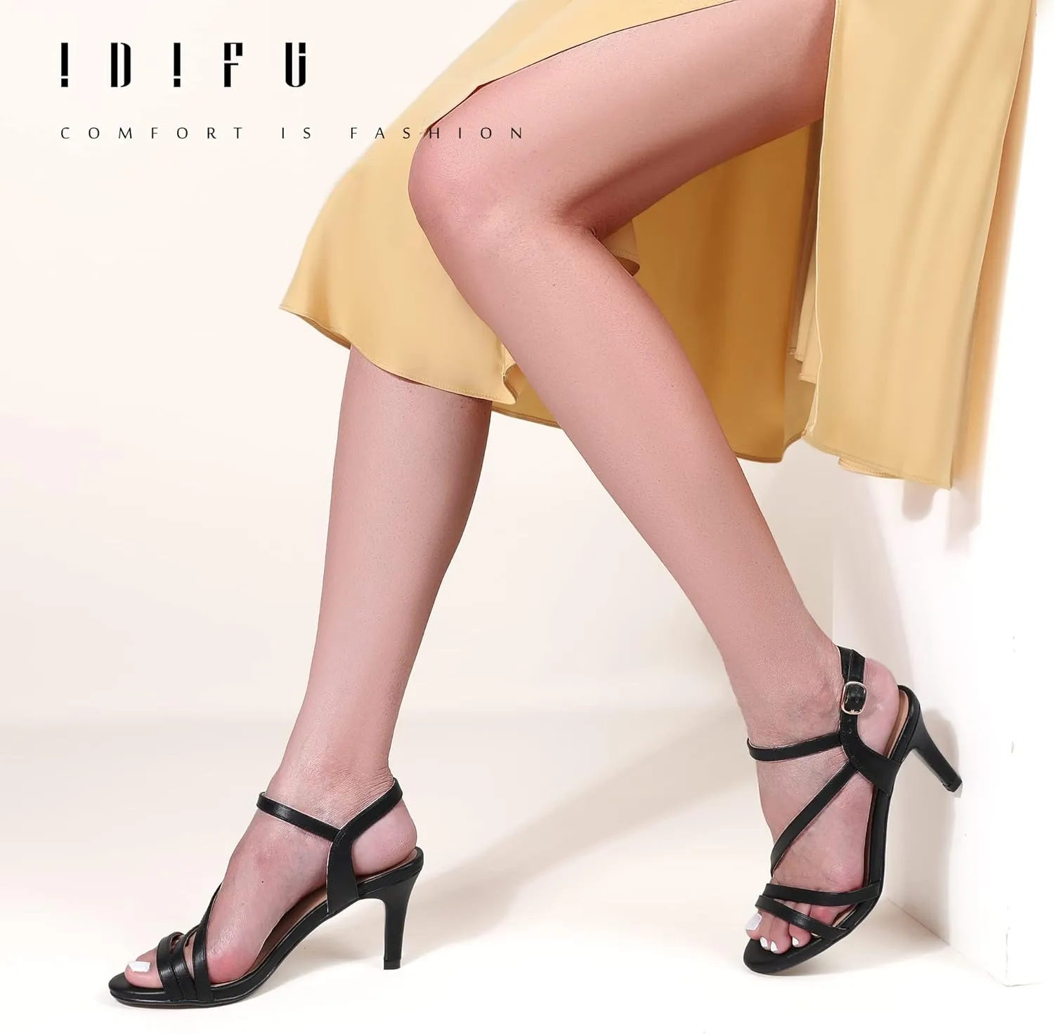 IDIFU Women's Black Nude White Silver Heels for Women Dress Kitten Heels Strappy Open Toe Heels Sandals Wedding Evening Party Shoes for Women Ladies Bridal