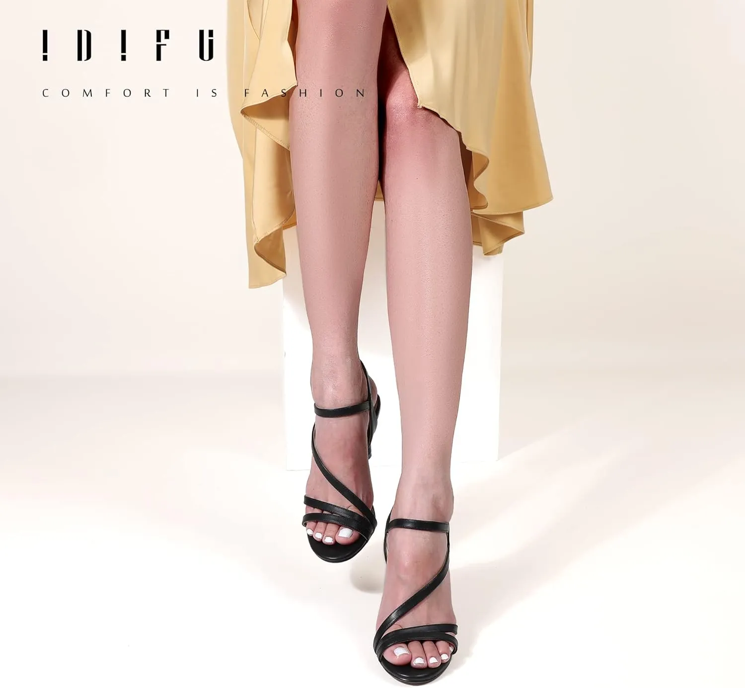 IDIFU Women's Black Nude White Silver Heels for Women Dress Kitten Heels Strappy Open Toe Heels Sandals Wedding Evening Party Shoes for Women Ladies Bridal