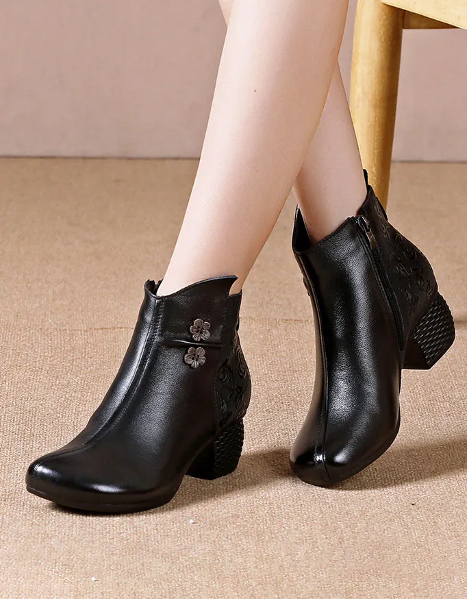 Irregular Embossed Retro Chunky Heel Boots