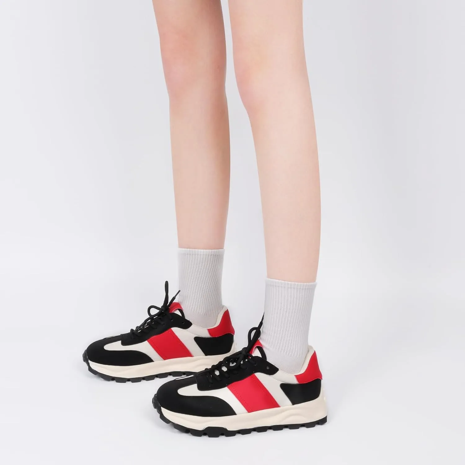 IXU Womens Sneakers Fashion Lightweight Tennis Sneakers for Women Fashion Walking Leather Suede Lace Up Non-Slip Casual Womens Shoes Comfortable Shoes