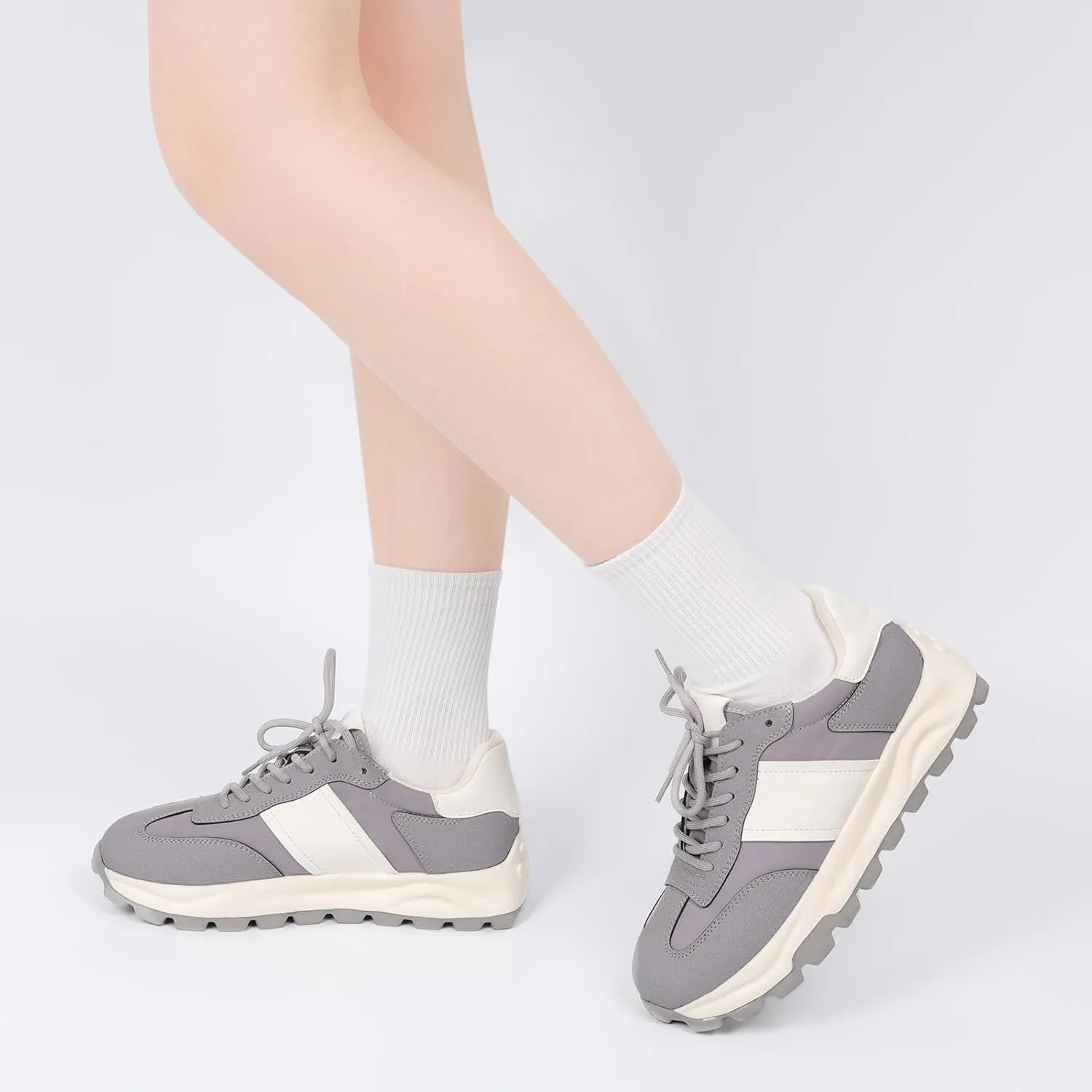 IXU Womens Sneakers Fashion Lightweight Tennis Sneakers for Women Fashion Walking Leather Suede Lace Up Non-Slip Casual Womens Shoes Comfortable Shoes