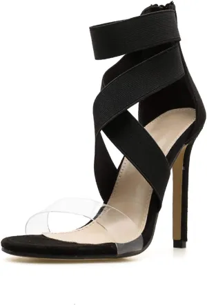 JOEupin Womens High Heels Sandals Ankle Strappy Clear Chunky Heels Dress Party Pumps Shoes