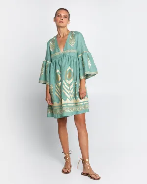 Kori Short Feather Bell Sleeve Dress | Sea Green