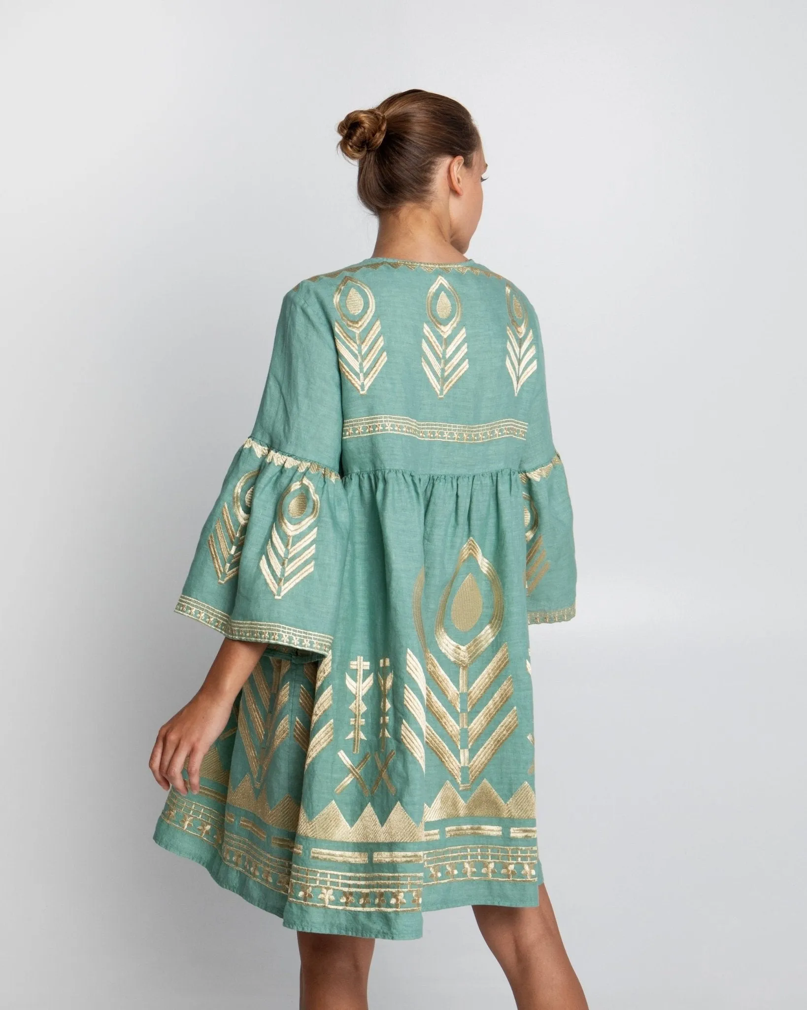Kori Short Feather Bell Sleeve Dress | Sea Green