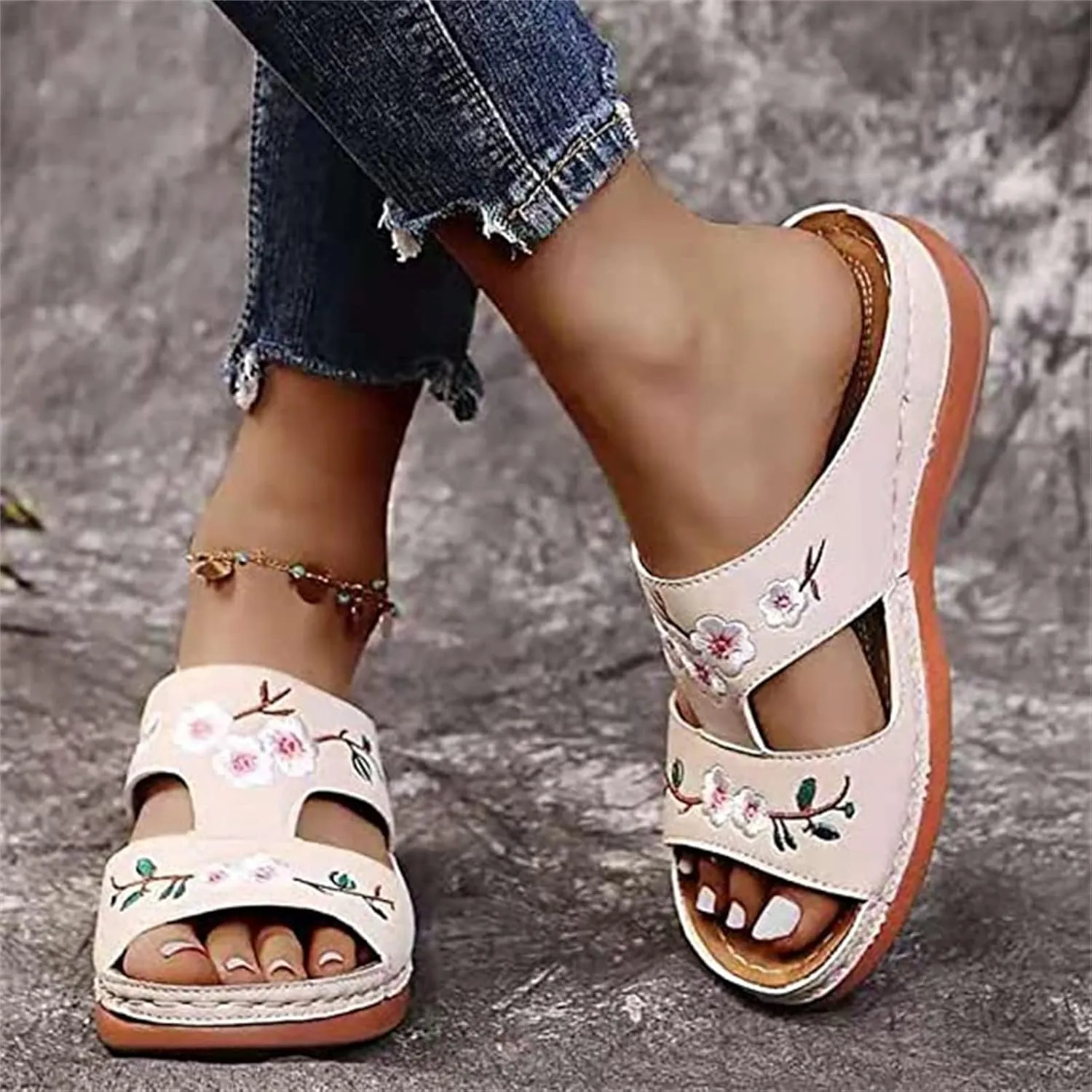Ladmiple Sandals Women 2023 Fashion Floral Orthopedic Flip Flops with Arch Support Slippers Roman Casual Open Toe Sandal