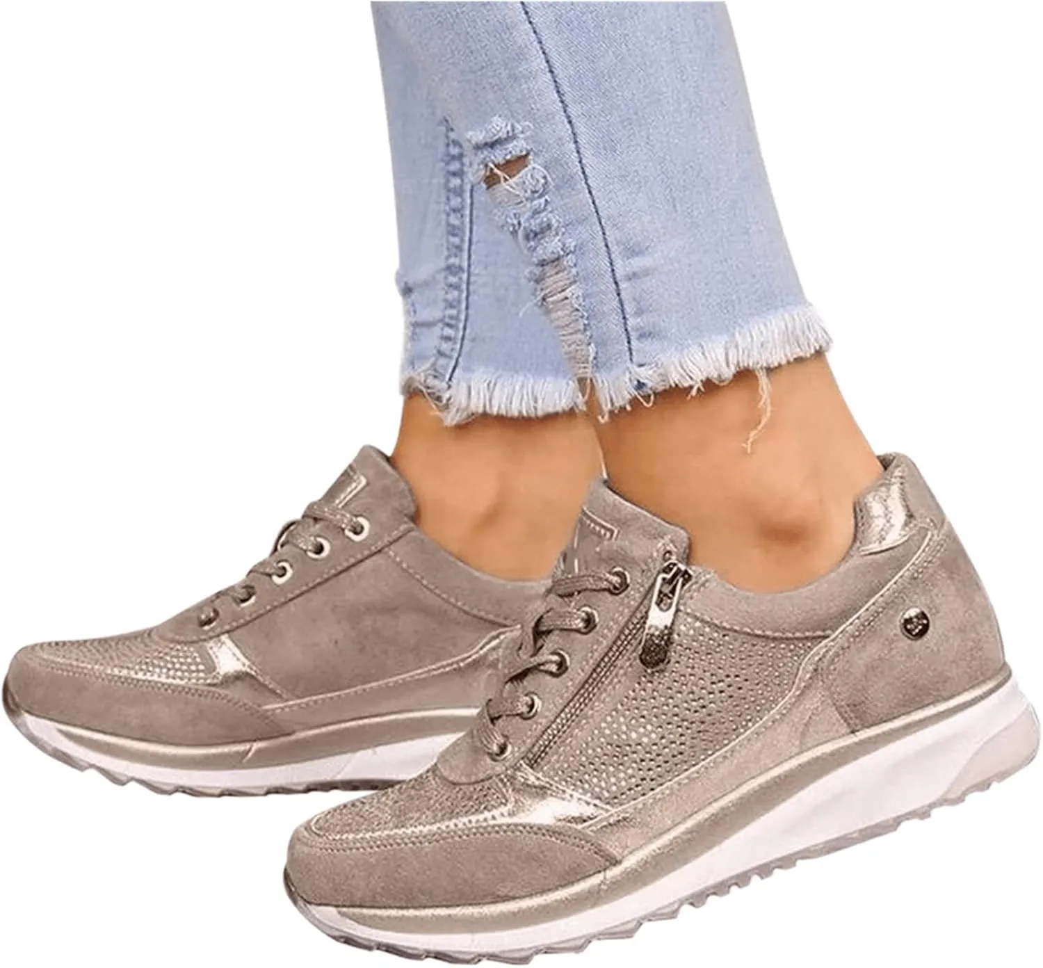 Lausiuoe Slip On Shoes Women Comfortable Running Shoes Non Slip Walking Gym Workout Mesh Tennis Shoes Fashion Sneakers