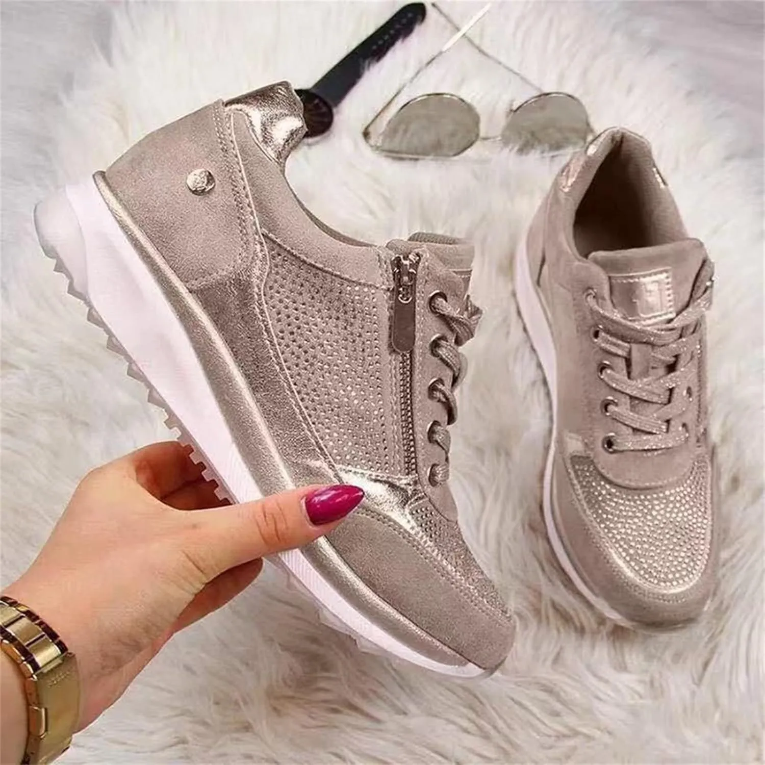 Lausiuoe Slip On Shoes Women Comfortable Running Shoes Non Slip Walking Gym Workout Mesh Tennis Shoes Fashion Sneakers