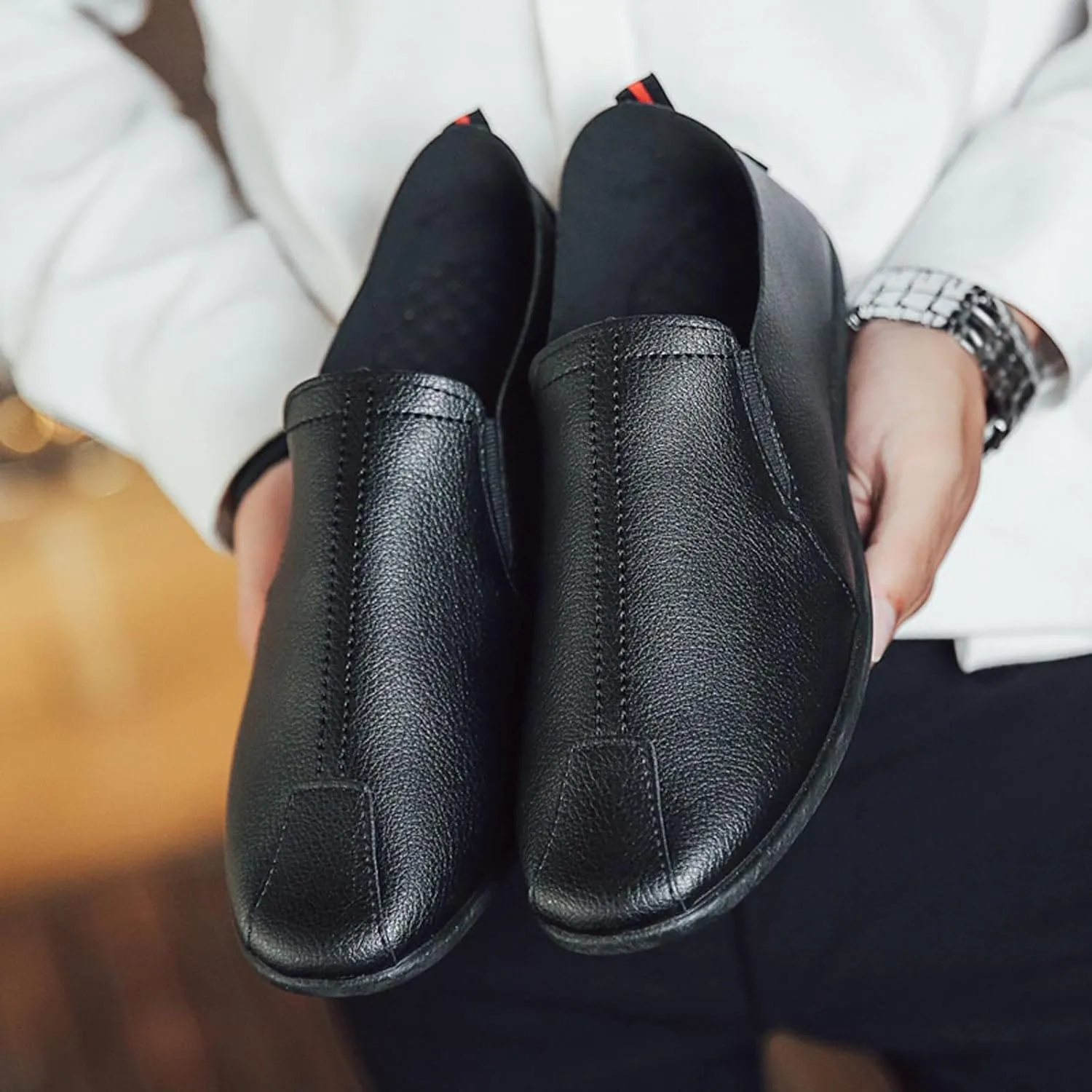 Leisure Men's Four Seasons Non Slip Flat Round Toe Breathable Slip On Lazy Leisure Casual Dress Shoes for Men Size 8 Cushion