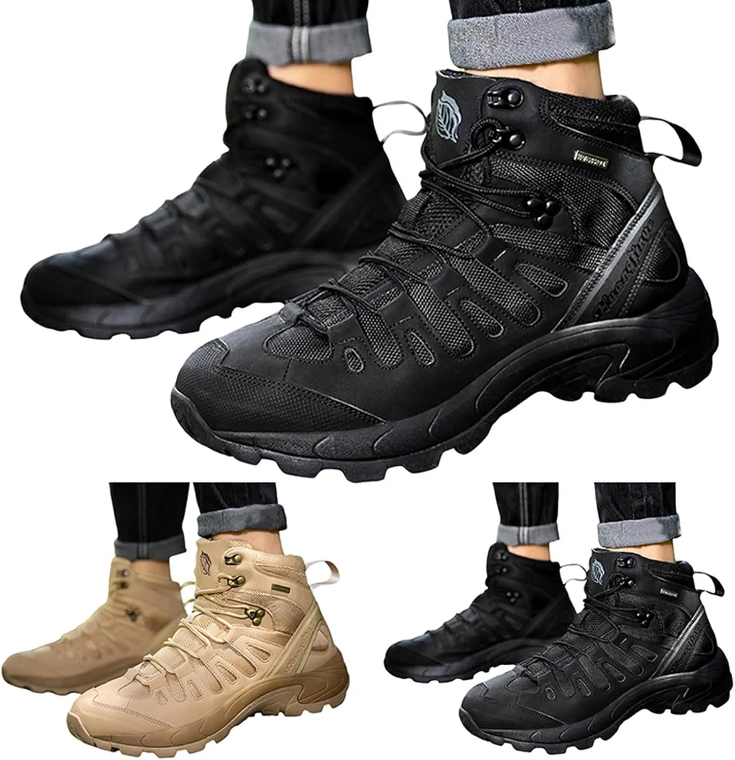 Men's Hiking Shoes Non Slip Water proof Trekking Outdoor Training Boots Fashionable Simple Solid Color Thick Sole Comfortable Lace Up Casual Winter Ankle Boots