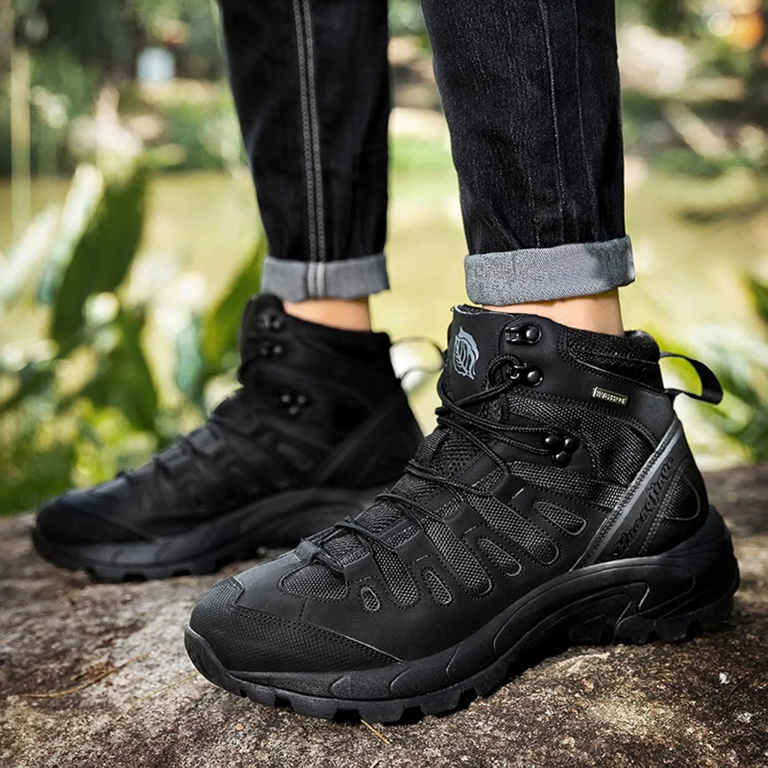 Men's Hiking Shoes Non Slip Water proof Trekking Outdoor Training Boots Fashionable Simple Solid Color Thick Sole Comfortable Lace Up Casual Winter Ankle Boots