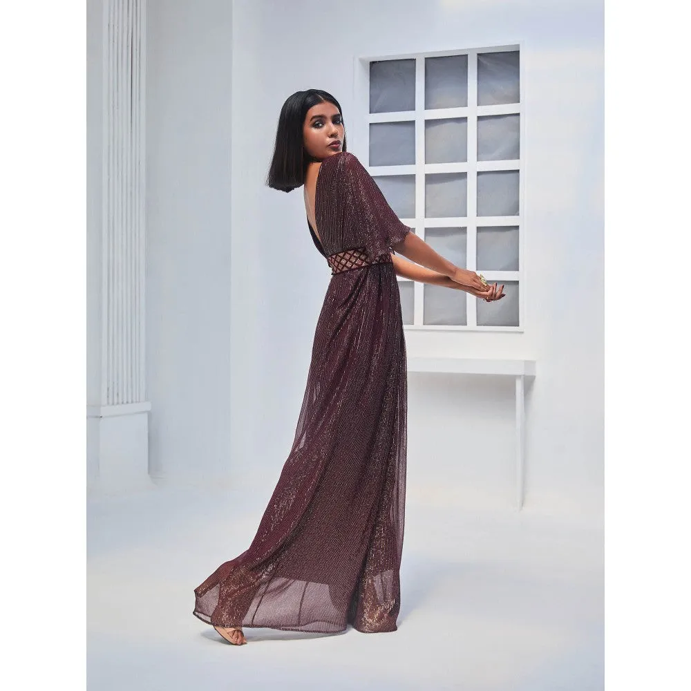 MONK & MEI Christina Wine Jumpsuit And Belt (Set of 2)