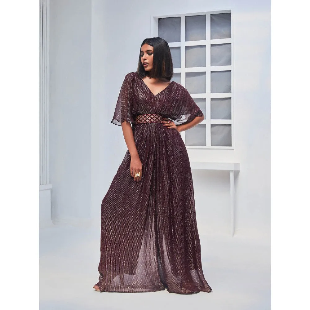 MONK & MEI Christina Wine Jumpsuit And Belt (Set of 2)