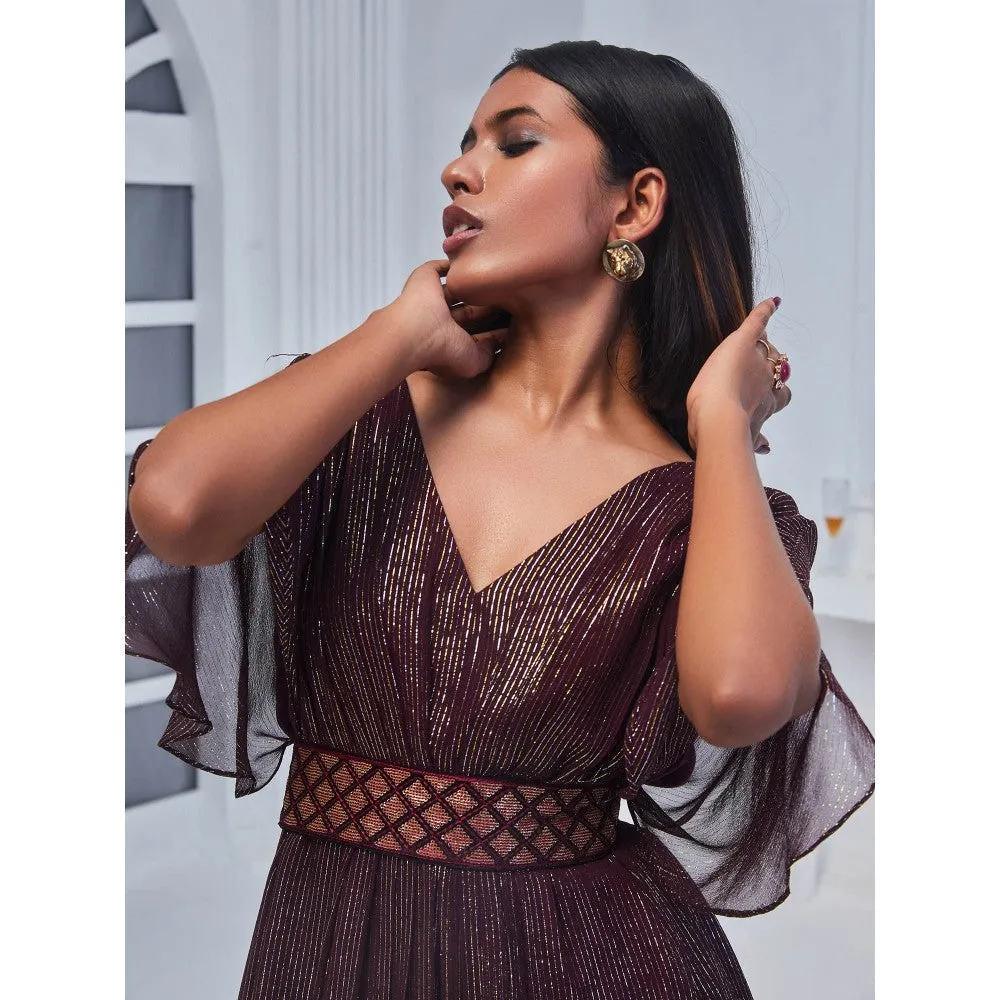 MONK & MEI Christina Wine Jumpsuit And Belt (Set of 2)