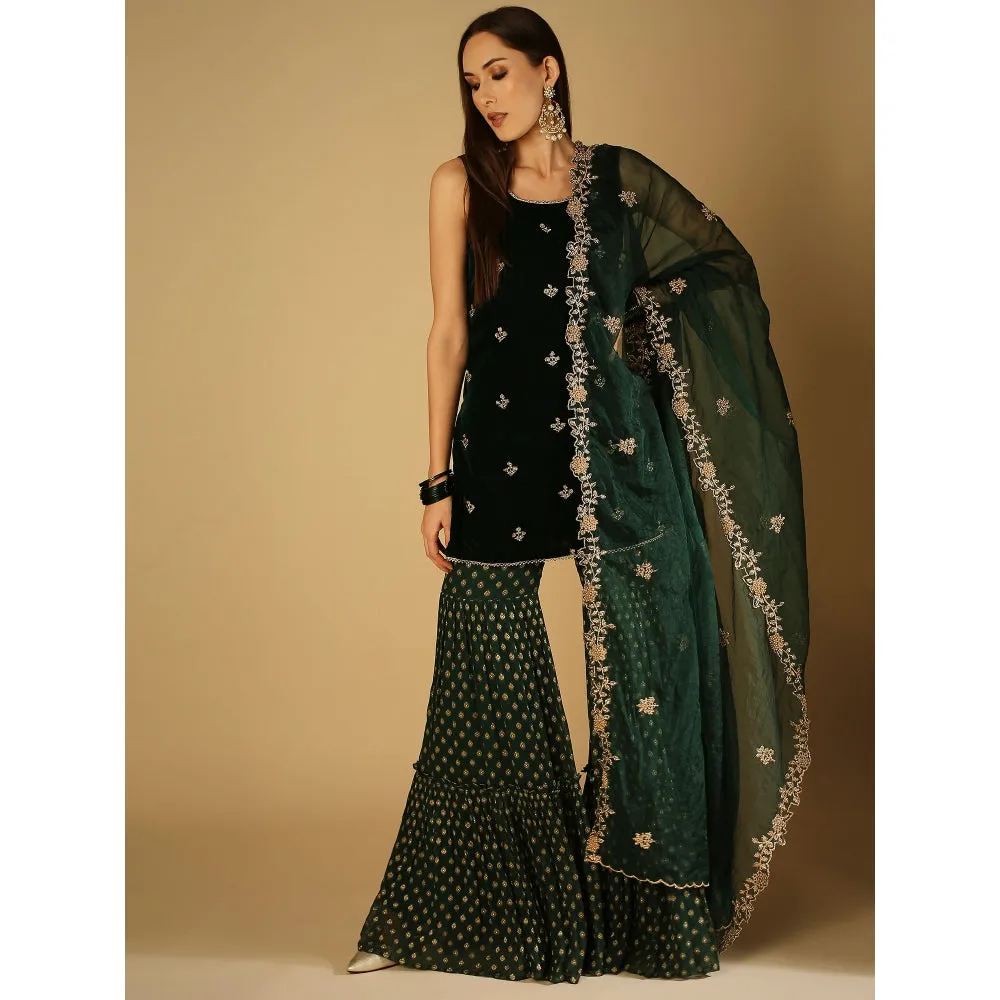 Monk & Mei Cyra-Short Kurta And Sharara With Dupatta-Green (Set Of 3)