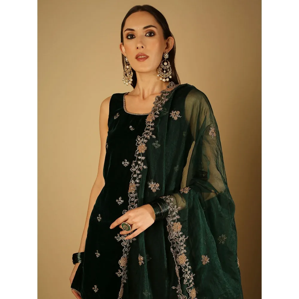 Monk & Mei Cyra-Short Kurta And Sharara With Dupatta-Green (Set Of 3)