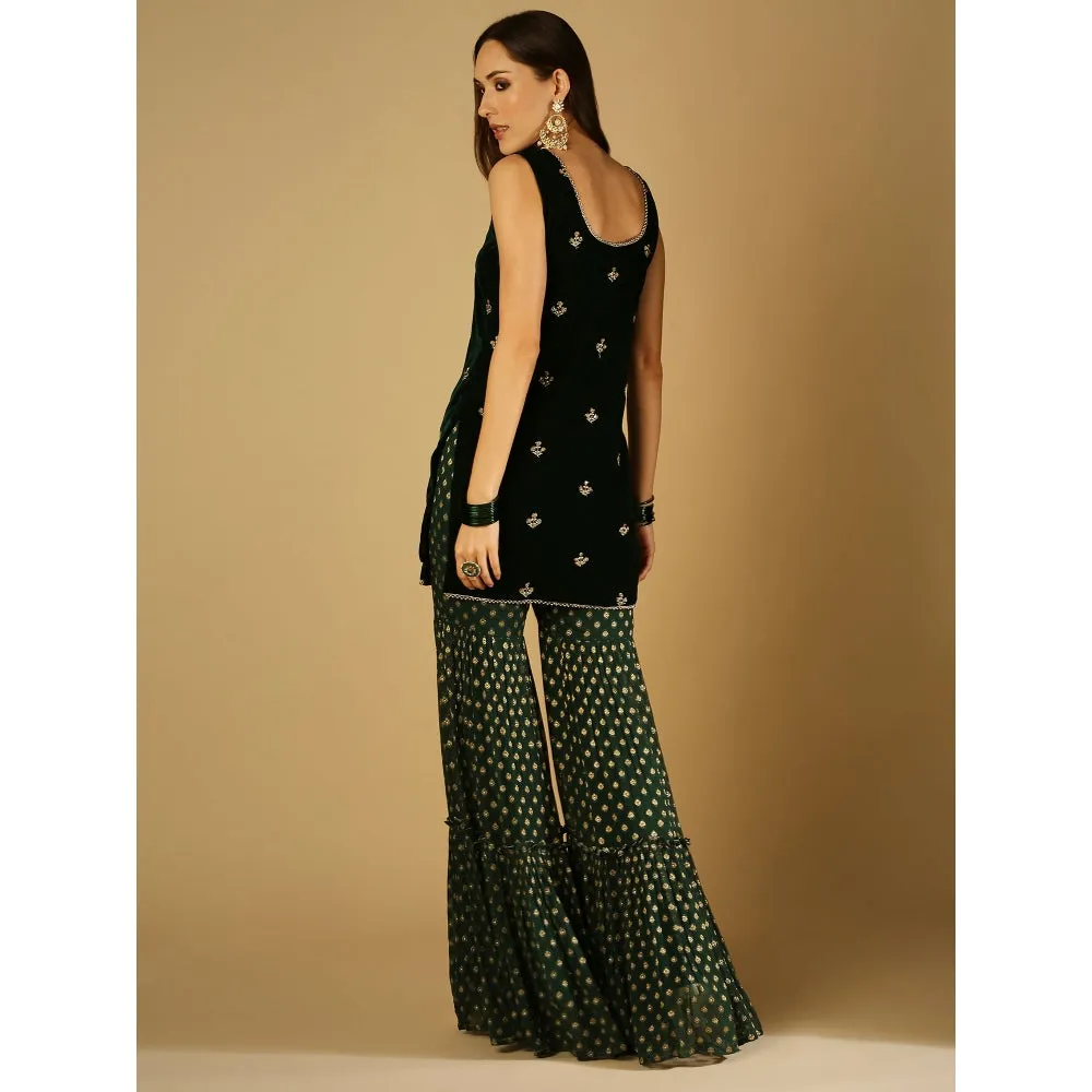 Monk & Mei Cyra-Short Kurta And Sharara With Dupatta-Green (Set Of 3)