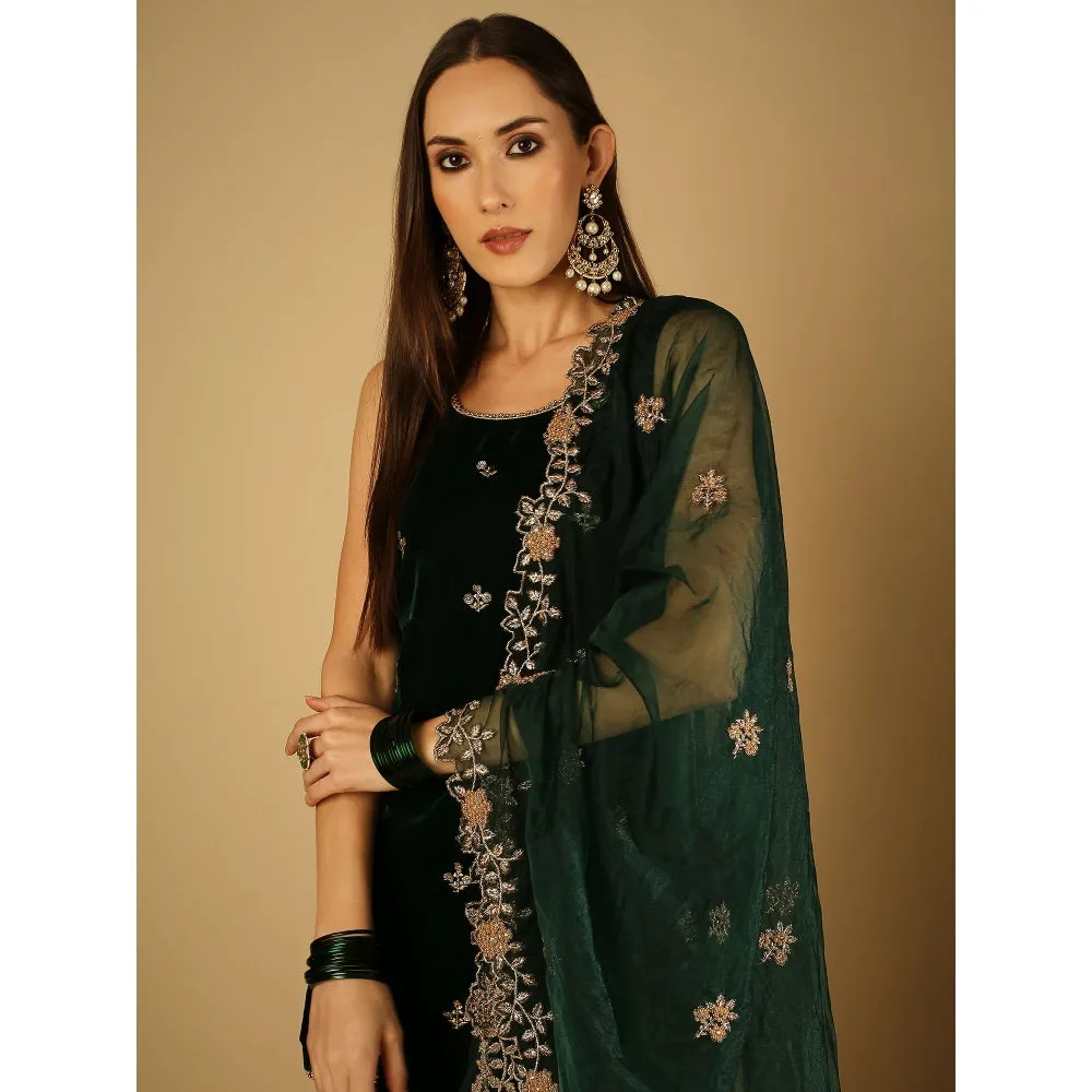 Monk & Mei Cyra-Short Kurta And Sharara With Dupatta-Green (Set Of 3)