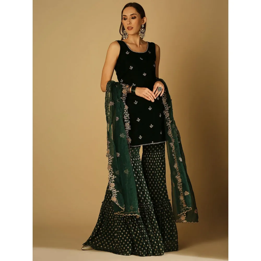 Monk & Mei Cyra-Short Kurta And Sharara With Dupatta-Green (Set Of 3)