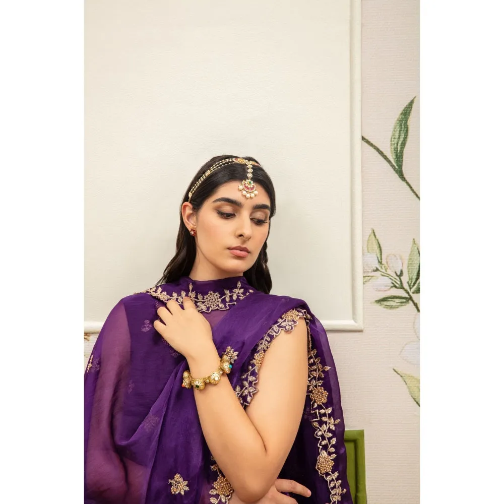 Monk & Mei Cyra-Short Kurta And Sharara With Dupatta-Purple (Set Of 3)