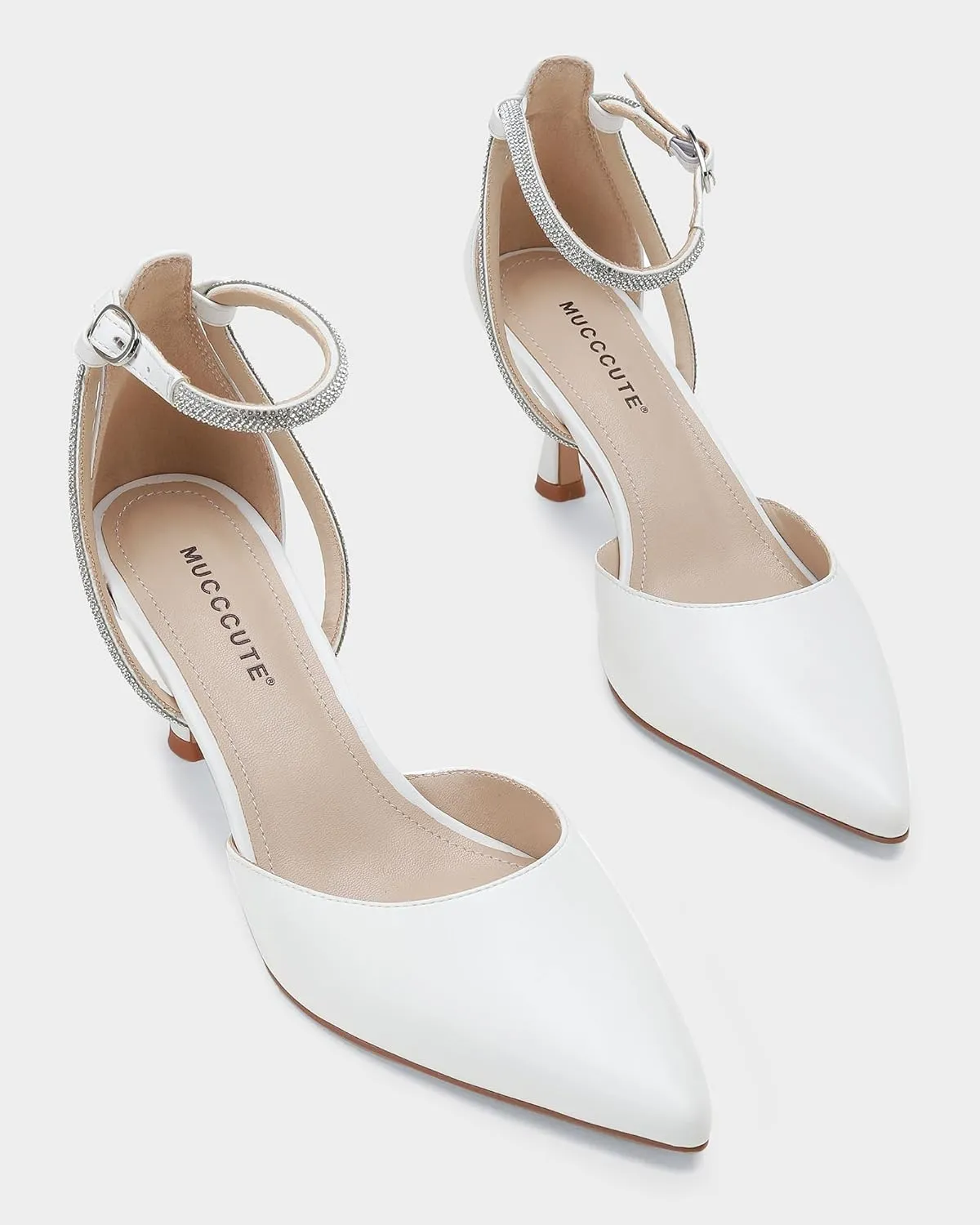 MUCCCUTE Kitten Heels for Women Closed Pointed Toe Heels Rhinestone Ankle Strap Elegant Comfortable Dressy Wedding Party Work Pumps