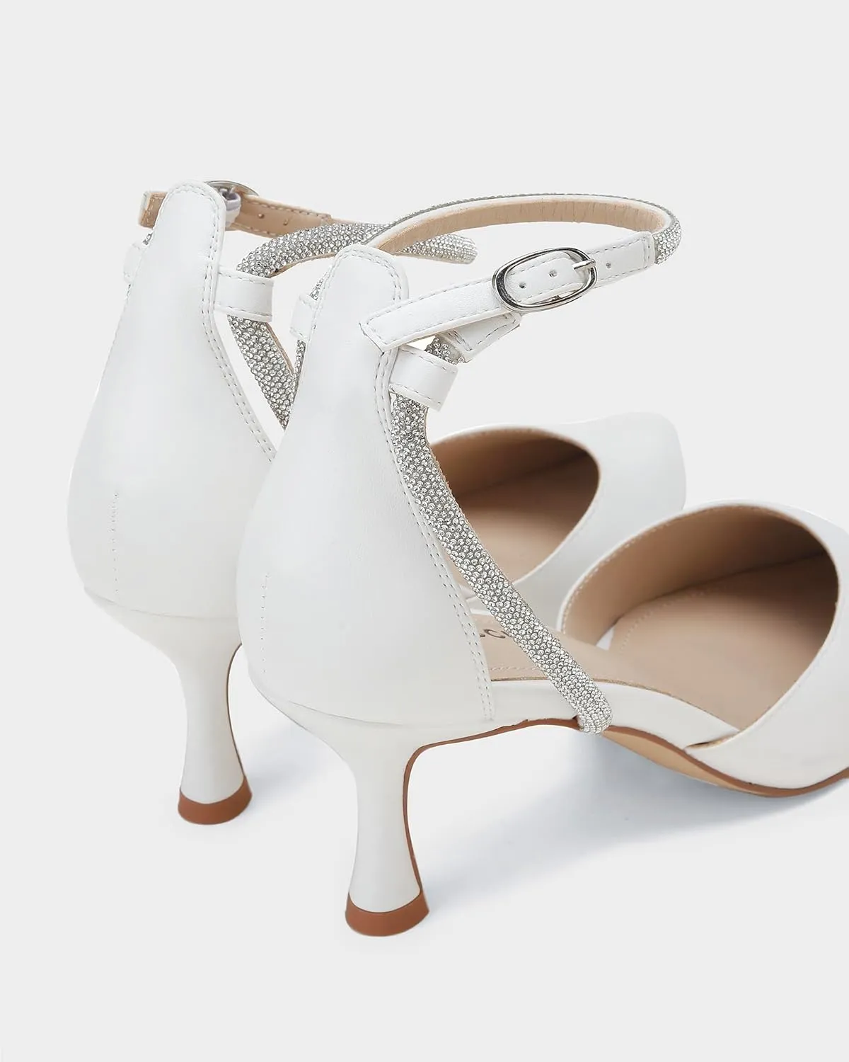 MUCCCUTE Kitten Heels for Women Closed Pointed Toe Heels Rhinestone Ankle Strap Elegant Comfortable Dressy Wedding Party Work Pumps