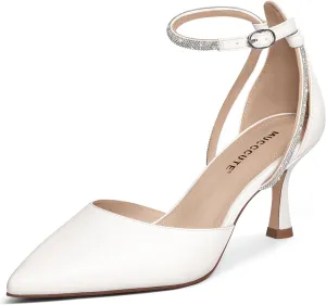 MUCCCUTE Kitten Heels for Women Closed Pointed Toe Heels Rhinestone Ankle Strap Elegant Comfortable Dressy Wedding Party Work Pumps